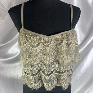 Lace cami in a grayish greenish cream color.